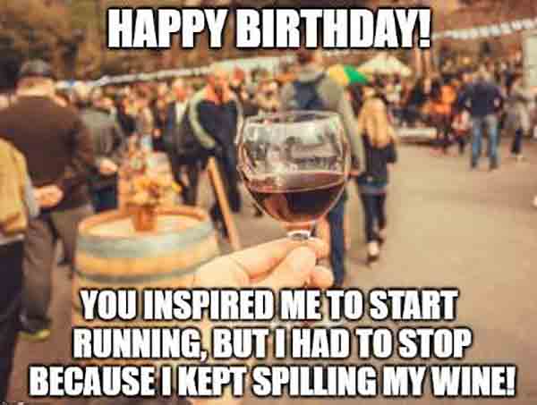 happy birthday meme with wine